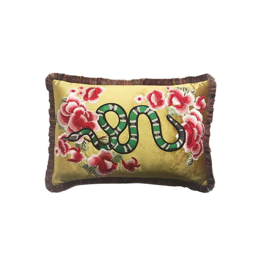 Snake in the Garden - Embroidered Pillow - AfterRipples Lifestyle