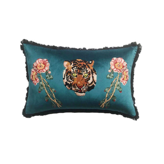 Tiger and Flower - Embroidered Waist Pillow - AfterRipples Lifestyle