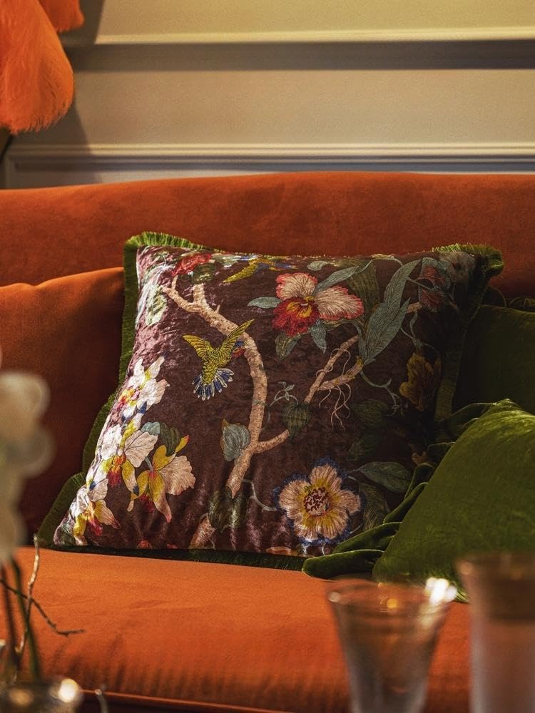 Luxurious Velvet Throw Pillow -  Floral and Bird Series - AfterRipples Lifestyle