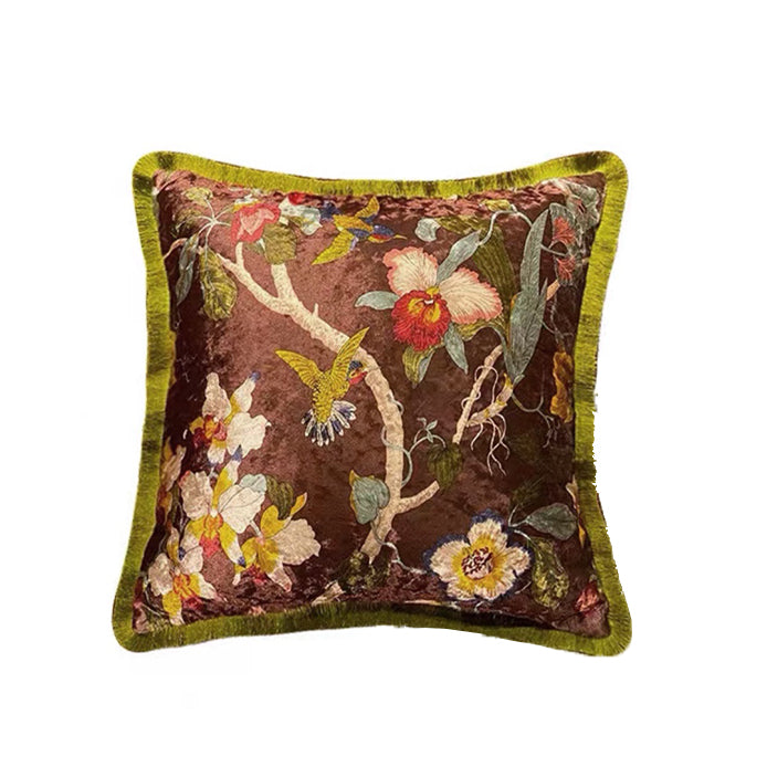 Luxurious Velvet Throw Pillow -  Floral and Bird Series - AfterRipples Lifestyle