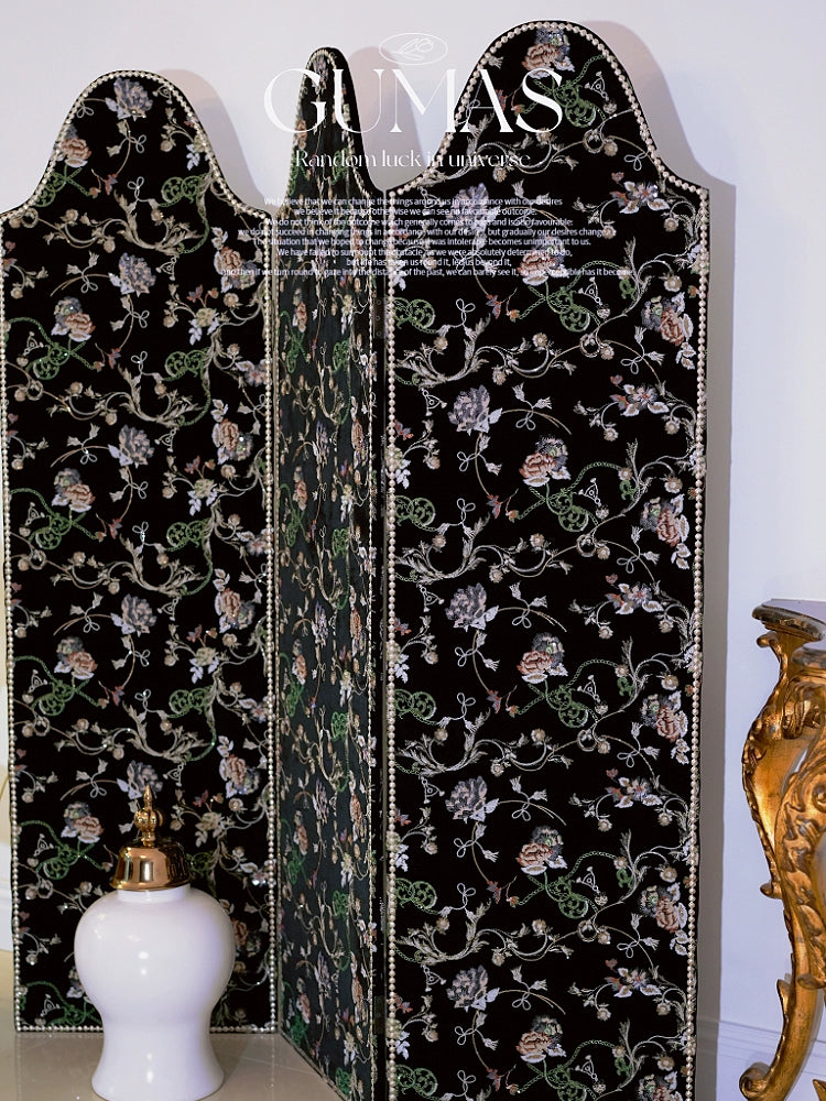 Plant Vines Folding Screen  - Handcrafted Silk Velvet Embroidery - AfterRipples Lifestyle