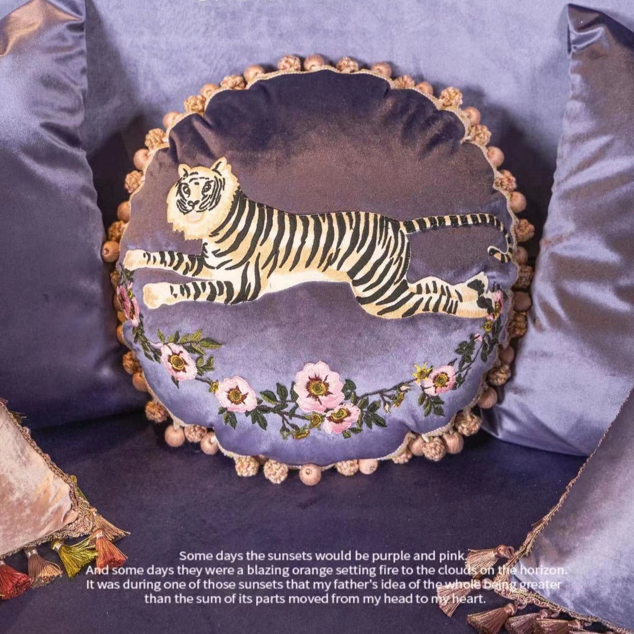 Tiger in the Garden - Embroidered Cushion - AfterRipples Lifestyle