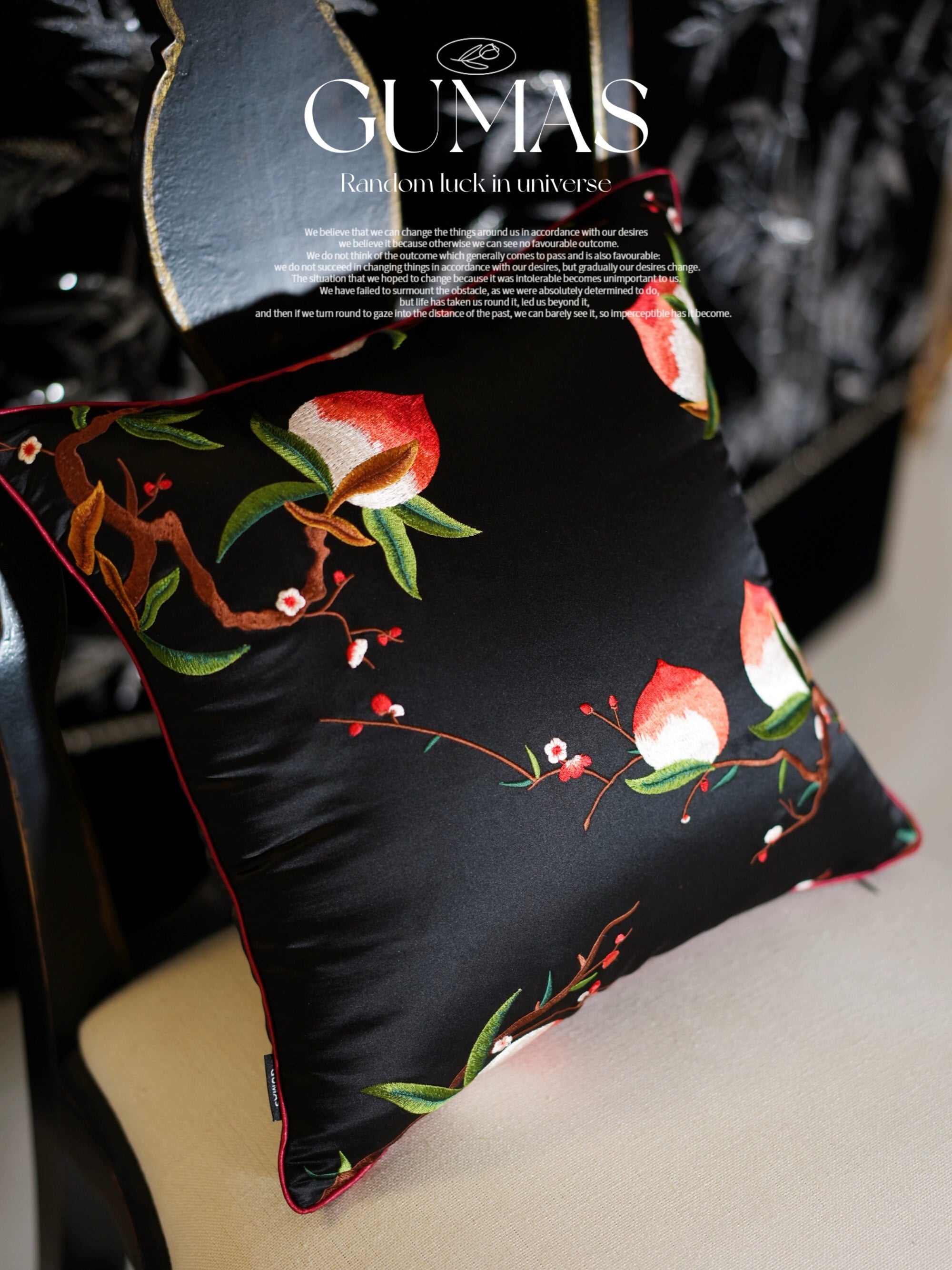 Peach Blossom Pillow - Silk Embroidery Handmade - AfterRipples Lifestyle