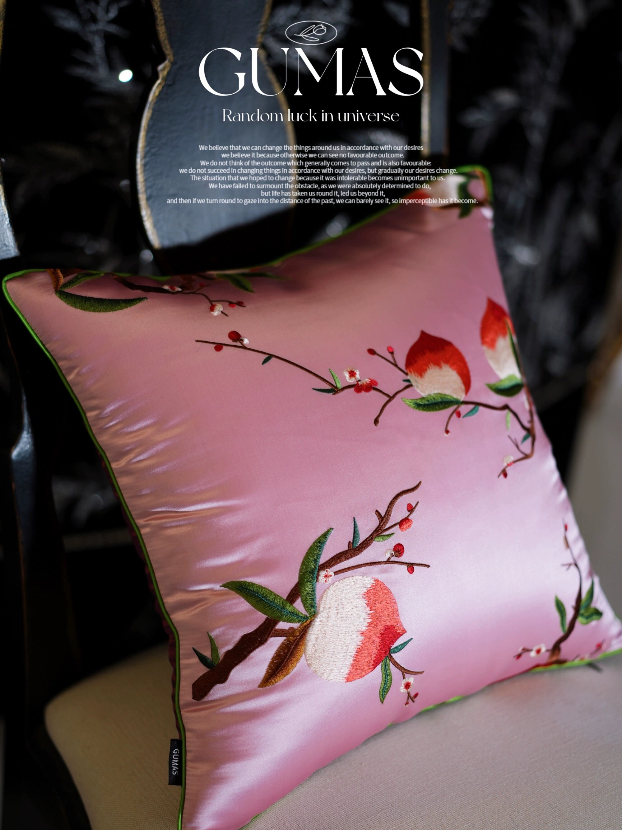 Peach Blossom Pillow - Silk Embroidery Handmade - AfterRipples Lifestyle