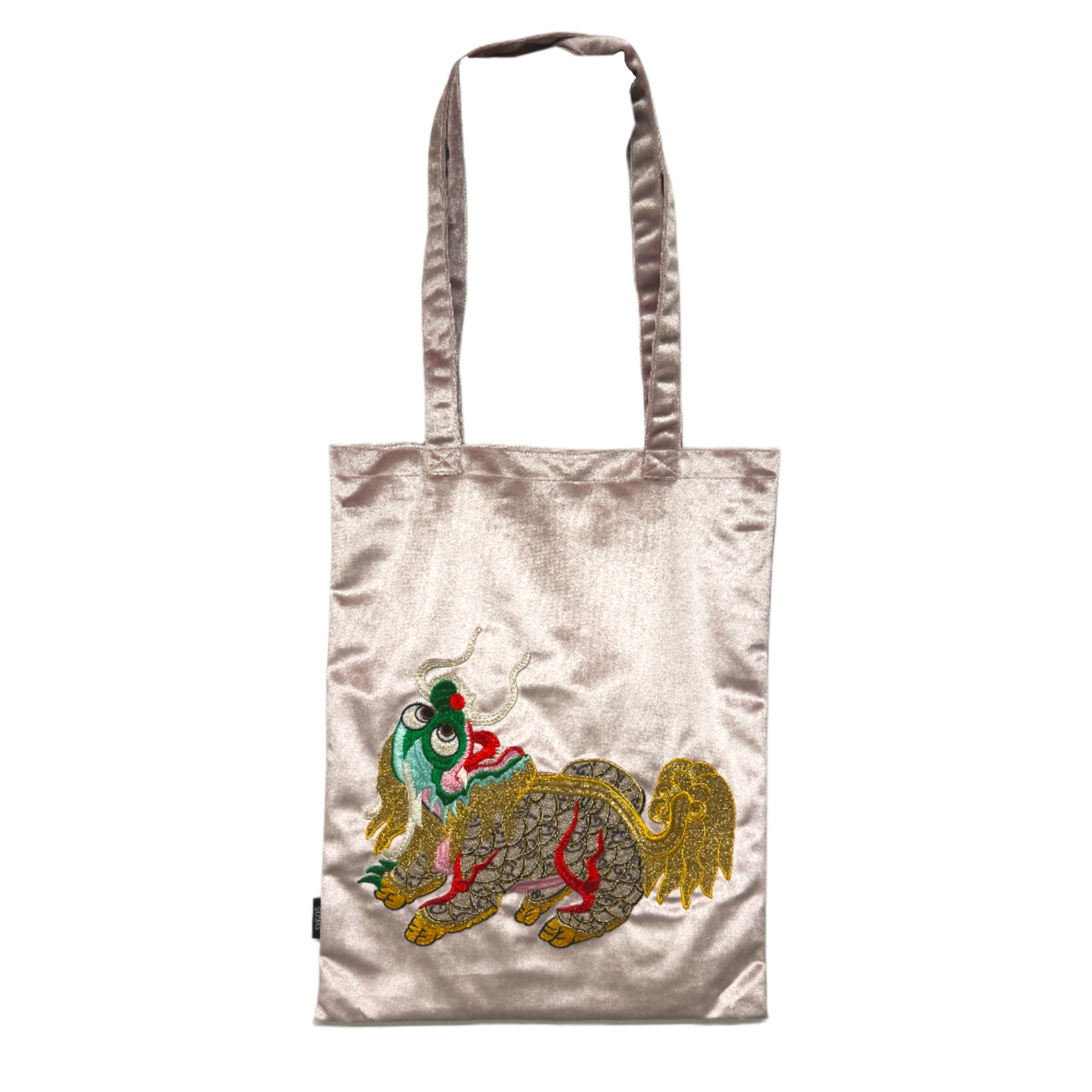 pink_stylish_embroidered_velvet_tote_bag Chinese mythical creature Qilin