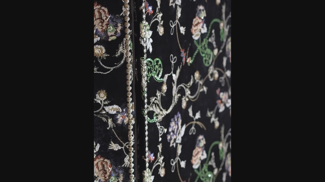 Plant Vines Folding Screen  - Handcrafted Silk Velvet Embroidery